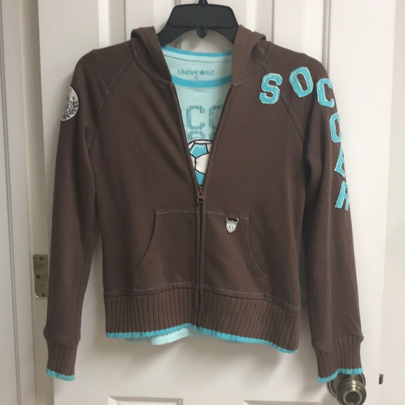 Girls Brown and Turquoise Cotton Soccer Tracksuit - Picture 3 of 6